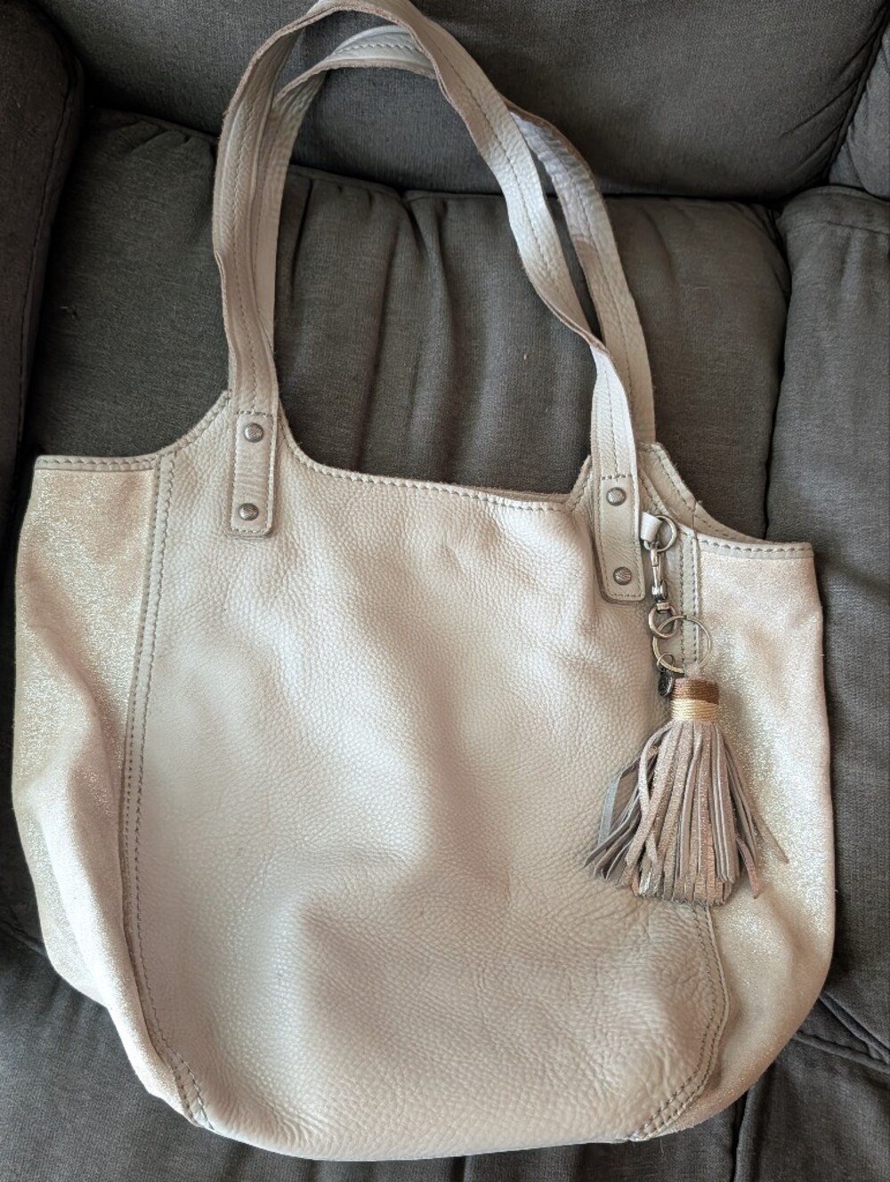 The Sak Cream Metallic Leather Tote with Tassel